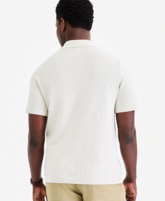 Men's Short-Sleeve Linen and Cotton Button Sweater Polo Shirt