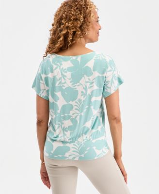 Women's Printed Banded-Hem Short-Sleeve Knit Top