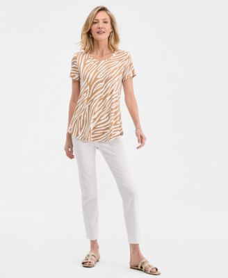 Petite Lush Zebra Print Crewneck Top