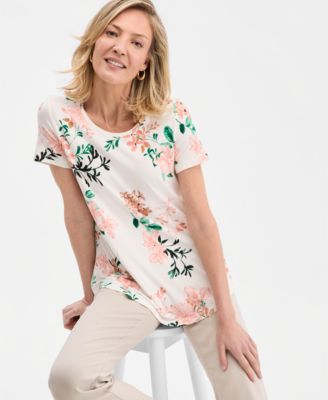 Women's Printed Scoop-Neck Short Sleeve Top