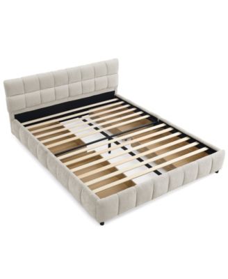 Queen Upholstered Bed Frame with Headboard and Storage Drawer, Chenille Fabric Queen Size Platform Bed with Solid Frame, No Box Spring Needed