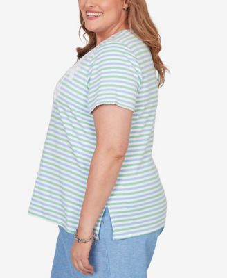Plus Size Caribbean Blues Highlight Flower Striped Top