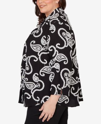 Plus Size Crowd Pleaser Paisley Embroidered Two In One Top with Necklace