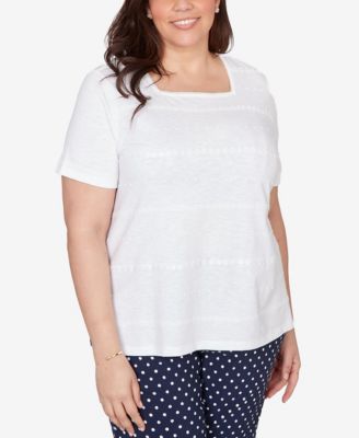 Plus Size Port Side Layered Dot Square Neck Top