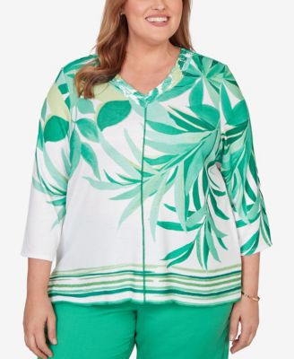 Plus Size Resort Living Artisan Leaf Bordered Top