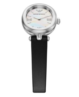 Women's Quartz Two-Hand Black Leather Watch, 28mm