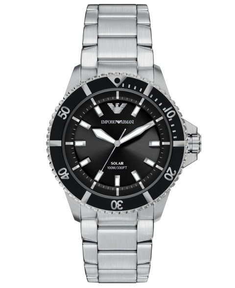 Мужские часы Emporio Armani World Explorer Solar Three Hand Silver Stainless Steel Watch, 42mm