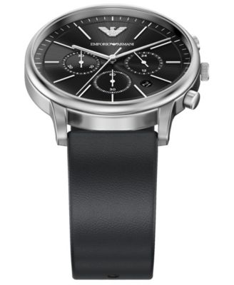 Men's Quartz Chronograph Black Leather Watch, 42mm