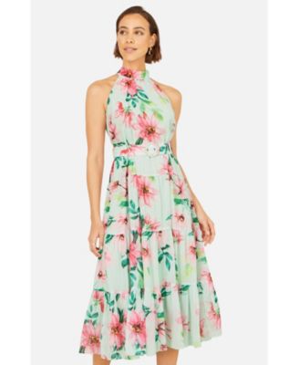 Women's Floral Halter Neck Midi Dress