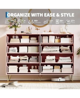 Fluted 8-Drawer Dresser for Bedroom, 55" Wide Modern Minimalist Chest of Wooden Drawers,Wide Clothes Storage Organizer