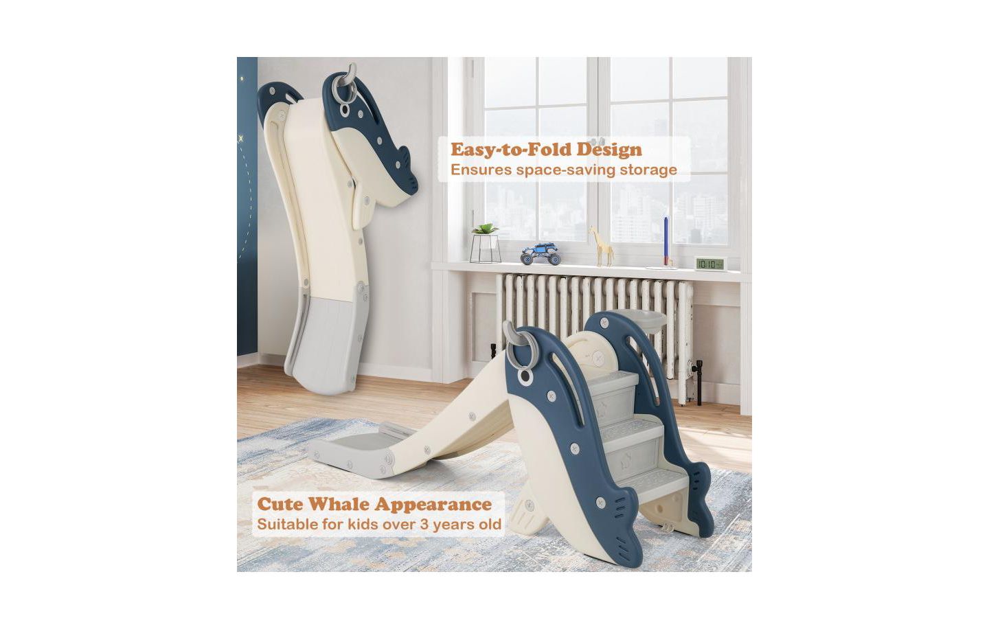 Детский игровой набор Slickblue Indoor-Outdoor Baby Slide Climber Playset with Basketball Hoop, 59"L x 28"W x 26"H, от 3 лет, цвет: Синий — фото 7