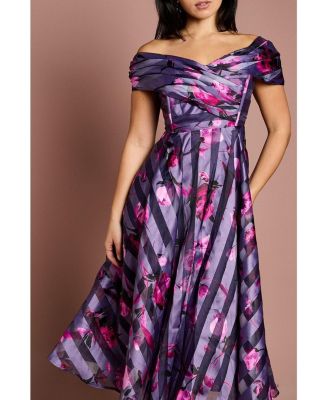 Women's Stripe Organza Midi Dress