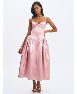 Women's Tullia Dusty Rose Satin Ruched Midi Dress