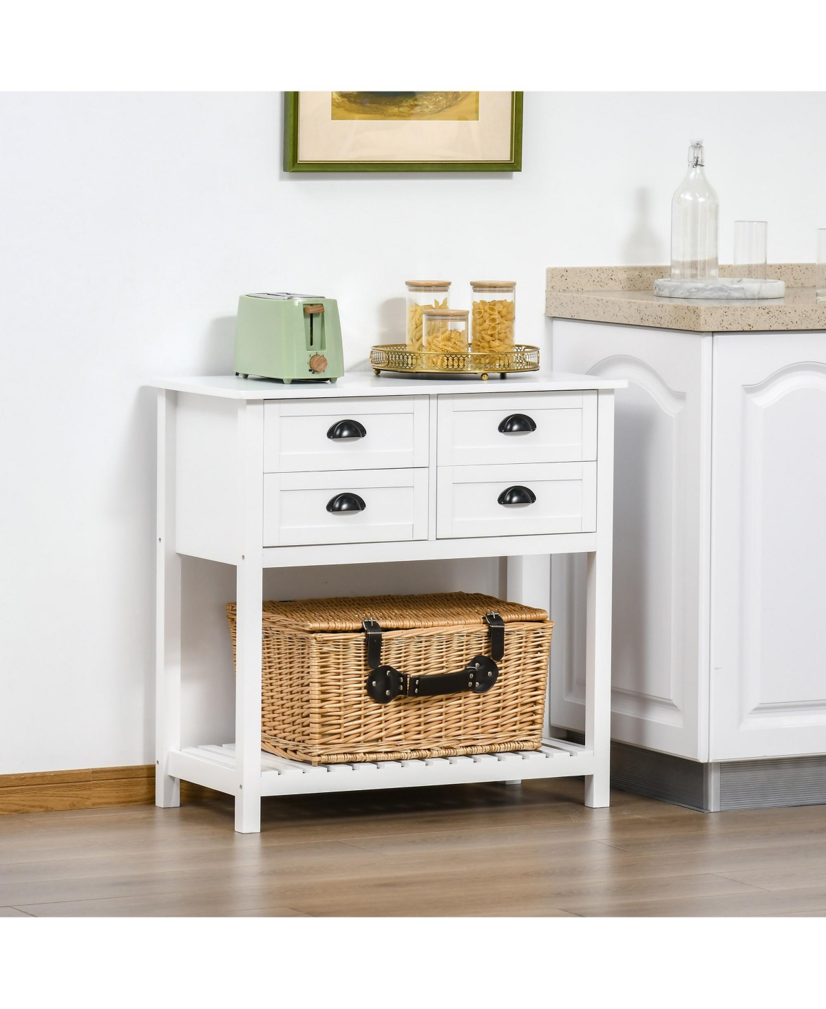 Homcom Modern Kitchen Sideboard Buffet Cabinet Serving Console Table w/ Drawers, White