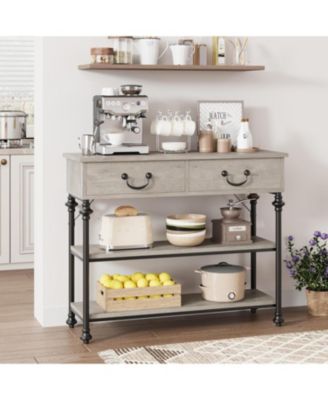 Entryway Table with Drawers and Storage Shelves, Narrow Console Table for Hallway, Living Room, or Behind Sofa, Rustic Brown Small Entry Table