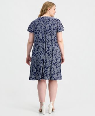 Plus Size V-Neck Flutter-Sleeve Dress