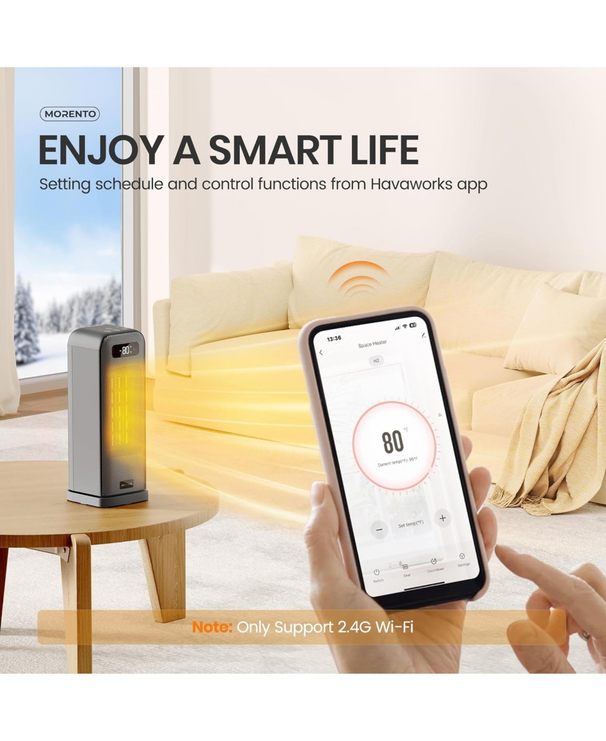 Morento Smart Space Heater, 1500W Electric Heater with Wi-Fi & Voice Control, Portable Heaters with Thermostat for Indoor Use, 12H Timer, Quiet Space