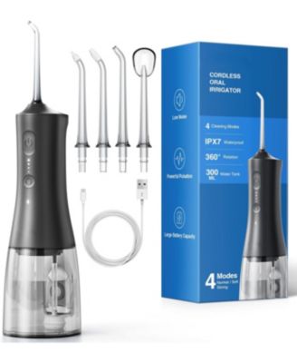 300ml Cordless Water Flosser with 4 Jet Tips, IPX7 Waterproof Portable Water Dental Flossers, Rechargeable Oral Irrigator with 4 Modes