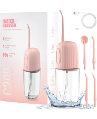 Wireless Water Flosser,200ML Portable Electric Water Dental Flossers,Rechargeable Oral lrrigator for Travel,4 Nozzles 4 Modes,Pink
