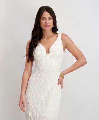 Women's Textured Knit Plunge-Neck Scoop-Back Dress