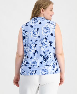 Plus Size Triple-Pleat V-Neck Sleeveless Top