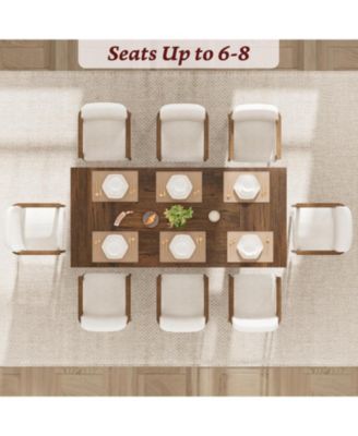 71" Large Dining Table for 6, Farmhouse Kitchen Table with Padded Top and Unique V-Shaped Feet, Rectangular Wooden Dining Table for 8 People