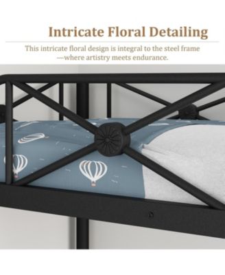 Metal Bunk Bed Twin Over Twin, Stable Heavy Duty Bed with Safety Guard Rails and Space-Saving Design, Steel Bed for School, Bedroom