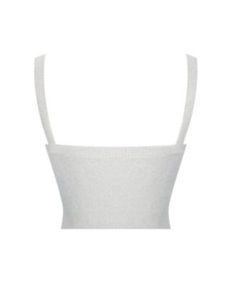 Women's Selene White Wool-Blend Ribbed Knit V-Neck Top