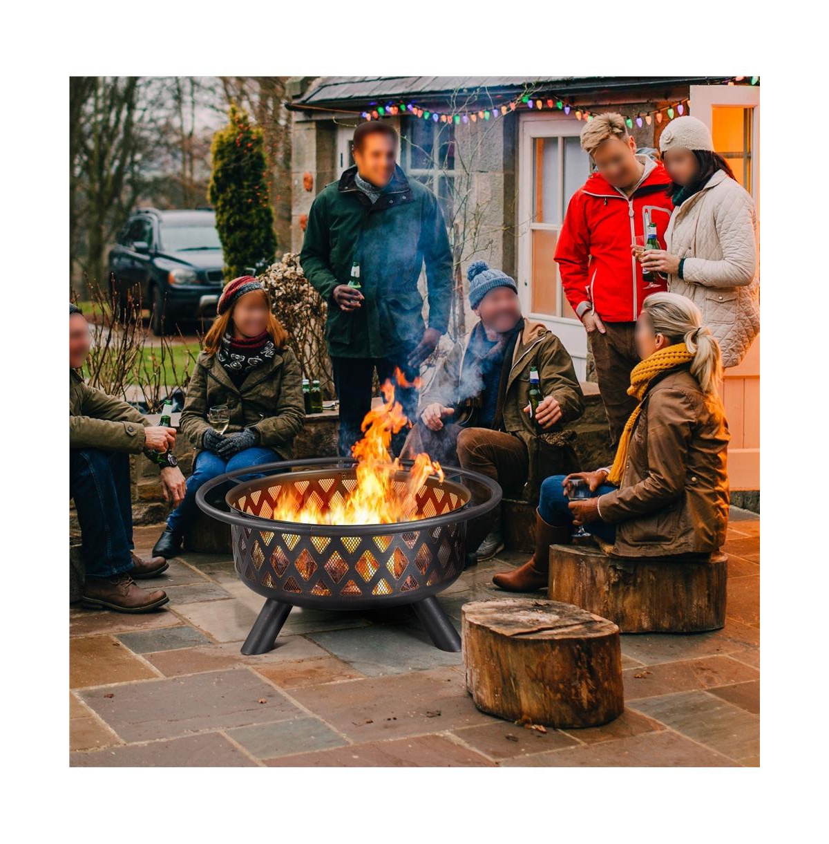 Yaheetech Rounded Outdoor Iron Fire Pit Wood Burning Heating for Bonfire