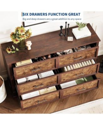 6 Drawer Dresser for Bedroom, Farmhouse 47.2" Wide Chest of Drawers with Metal Handles, Rustic Double Wood Dresser, Storage Dressers Organizer