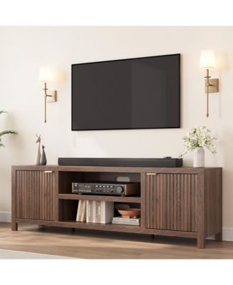 Fluted TV Stand for 75+ Inch, Modern Entertainment Center with 2-Tier Storage & Adjustable Shelves