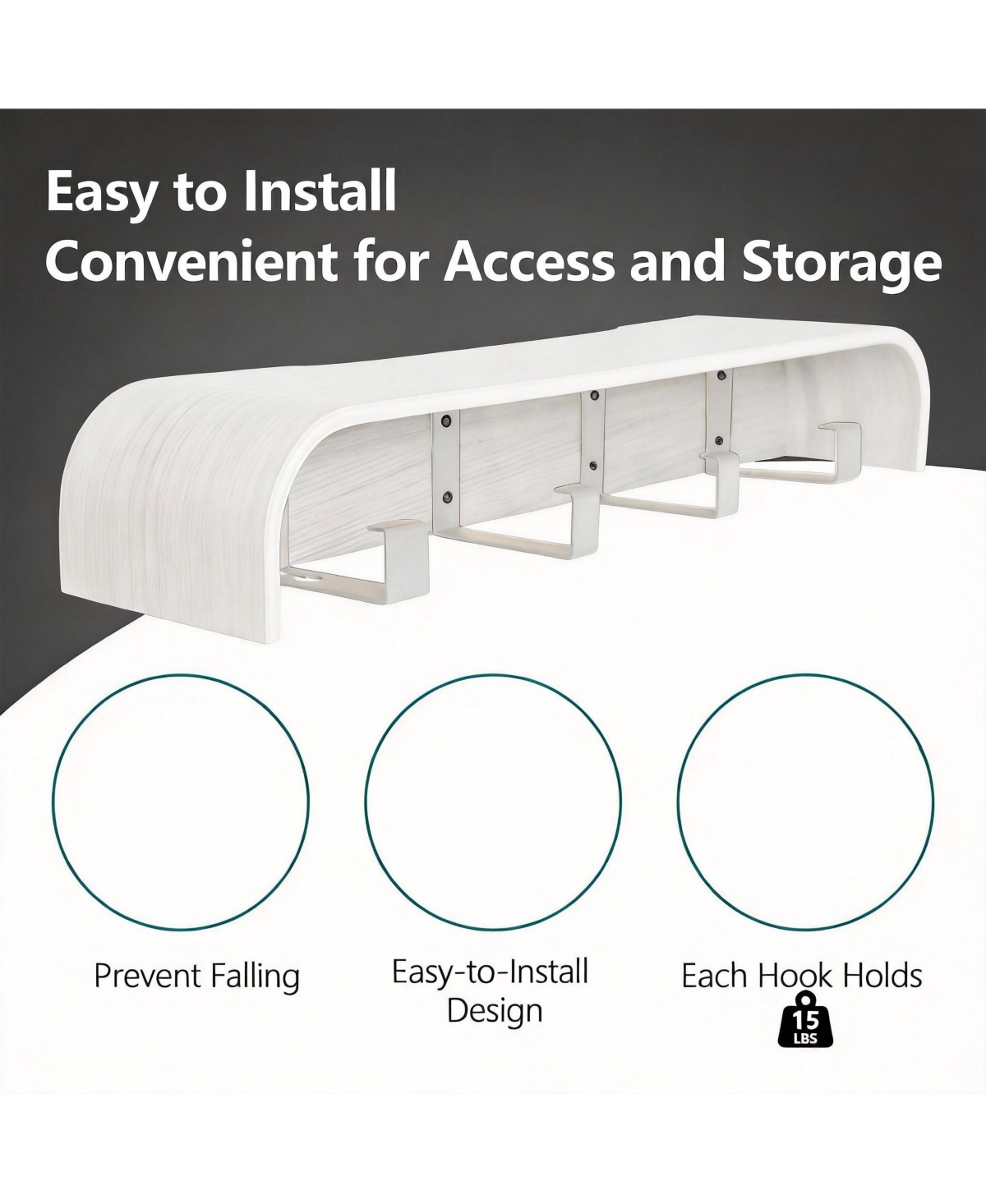 Yigii Solid Wood Wall Shelf with Hidden Hooks for Coats, Hats, Bags, Towels