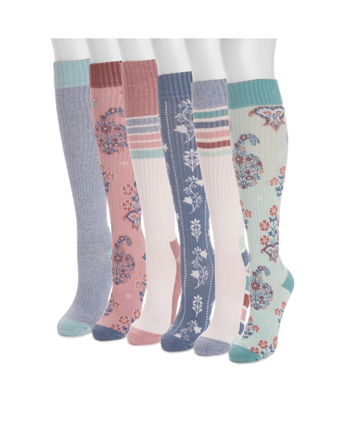 Muk Luks Women's Tall Cotton Compression Knee-High Socks, 6 Pair Pack