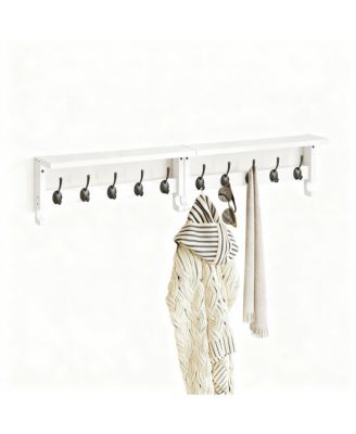 Solid Pine Wood Wall Coat Rack with Hooks for Entryway, Living Room, Bathroom, Bedroom