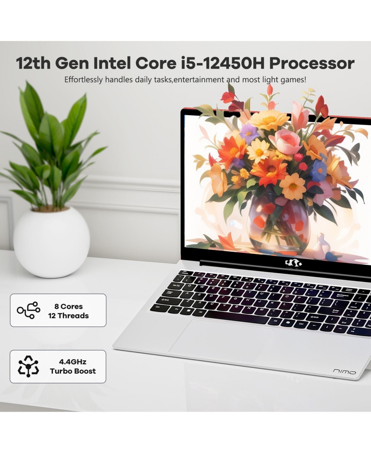 Nimo 15.6" Fhd Ips Laptop, 8 Cores Intel i5-12450H 32GB Ram 1TB Ssd WiFi 6