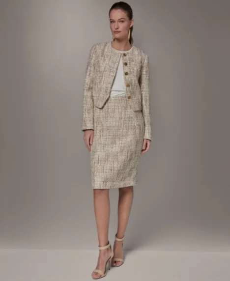 Petite Button-Front Cropped Jacket - Dark Cream Multi