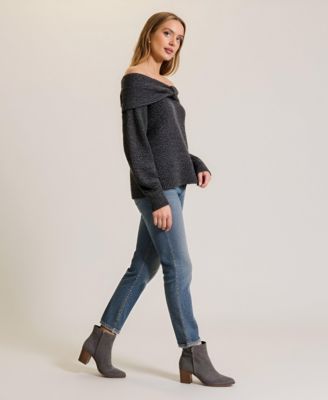 Women's Off-Shoulder Metallic Knit Sweater Top