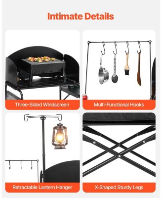 Camping Kitchen Table, Aluminum Portable Cook Station with Storage Cupboard, Detachable Windscreen, Carrying Bag, Quick Setup