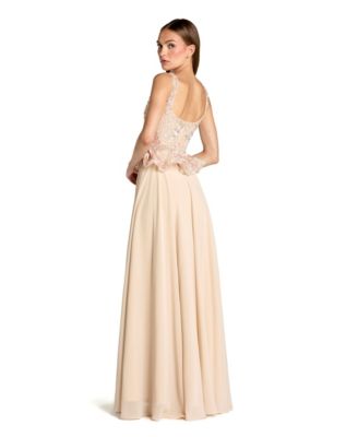 Women's Embroidered Peplum Top With Chiffon Skirt Gown