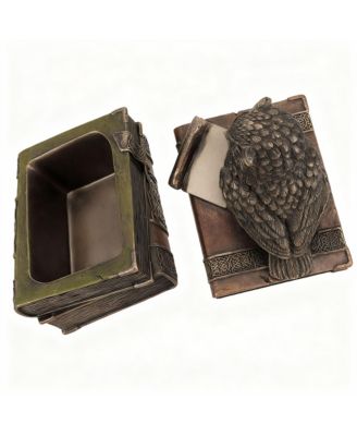 Bronzed Owl Trinket Box, 4.5x4x3.5in, Cold Cast Resin