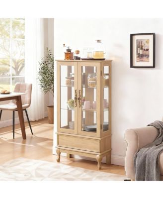 Antique Display Cabinet with Lighted Glass Doors and Mirrored Panel