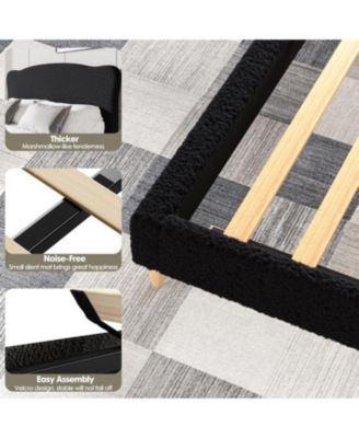 Queen Upholstered Platform Bed Frame with Low-Profile Rounded Headboard, Heavy-Duty Wooden Slats, Noise-Free, No Box Spring