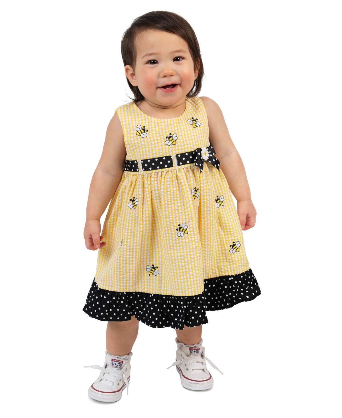 Rare Editions Baby Girls' Yellow Bee Schiffli Sleeveless Dress and Panty, 2-Piece Set