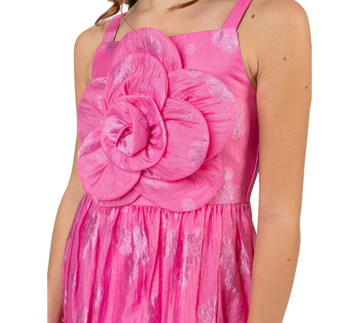 Rare Editions Girls' 7-16 Burnout Organza Floral Applique Square Neck Dress