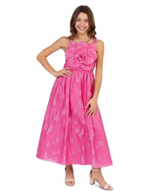 Girls' 7-16 Burnout Organza Floral Applique Square Neck Dress