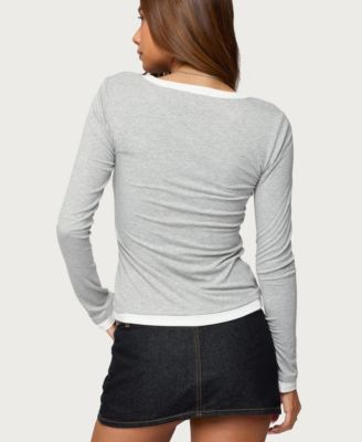 Women's Contrast Layered Look Henley Top