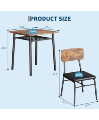 Dining Table for 2 with Storage Rack Small Kitchen Table for 2 with Metal Frame Square Table with Upholstered Chairs
