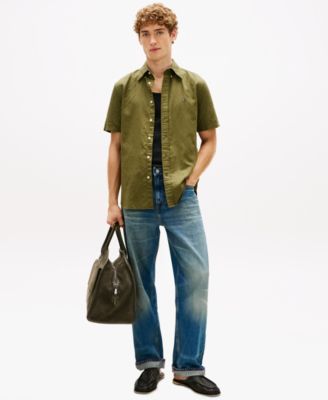 Men's Short-Sleeve Pigment-Dyed Linen Button-Front Shirt