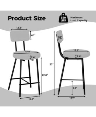 Modern Upholstered Bar Stools Set of 4 - Counter Height Bar Chairs with Round Seat/Back/Footrest for Kitchen Island/Dining Room/Pub