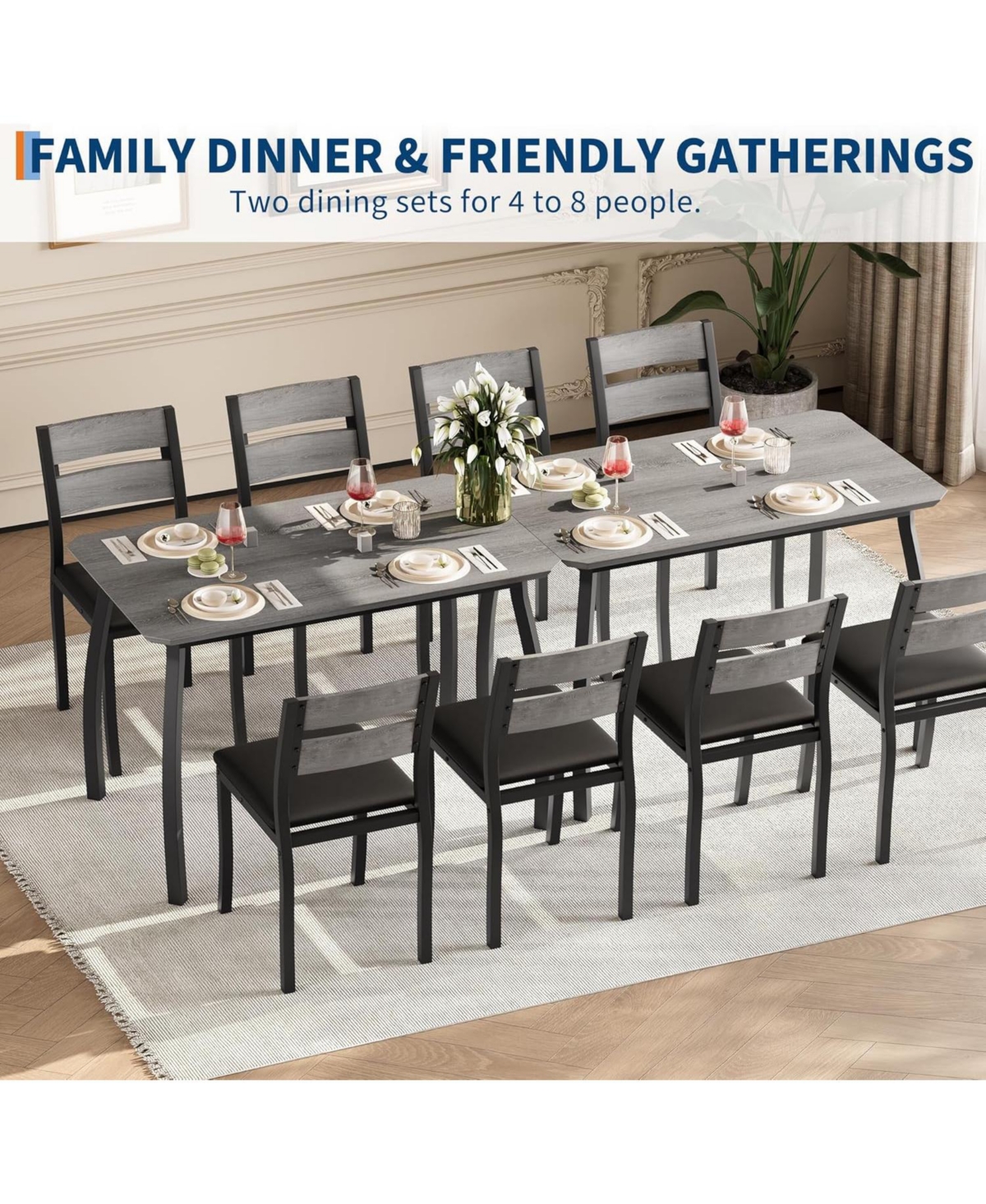 gaomon Dining Table Set for 4 Modern Kitchen Table Chairs Set of 4 with Chamfered Edges and Cushioned Seats Space-Saving Metal Frame Breakfast Nook
